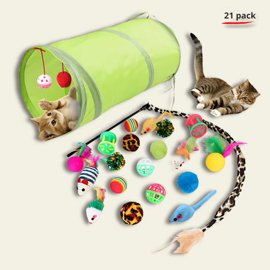 Pack de 21 juguetes para gato con tunel